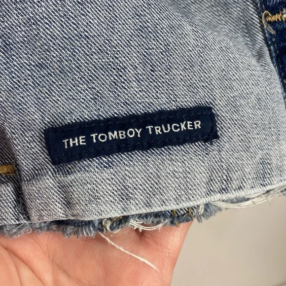 Lucky Brand The Tomboy Trucker Distressed Raw Hem Cropped Denim Jean Jacket M - Picture 7 of 12